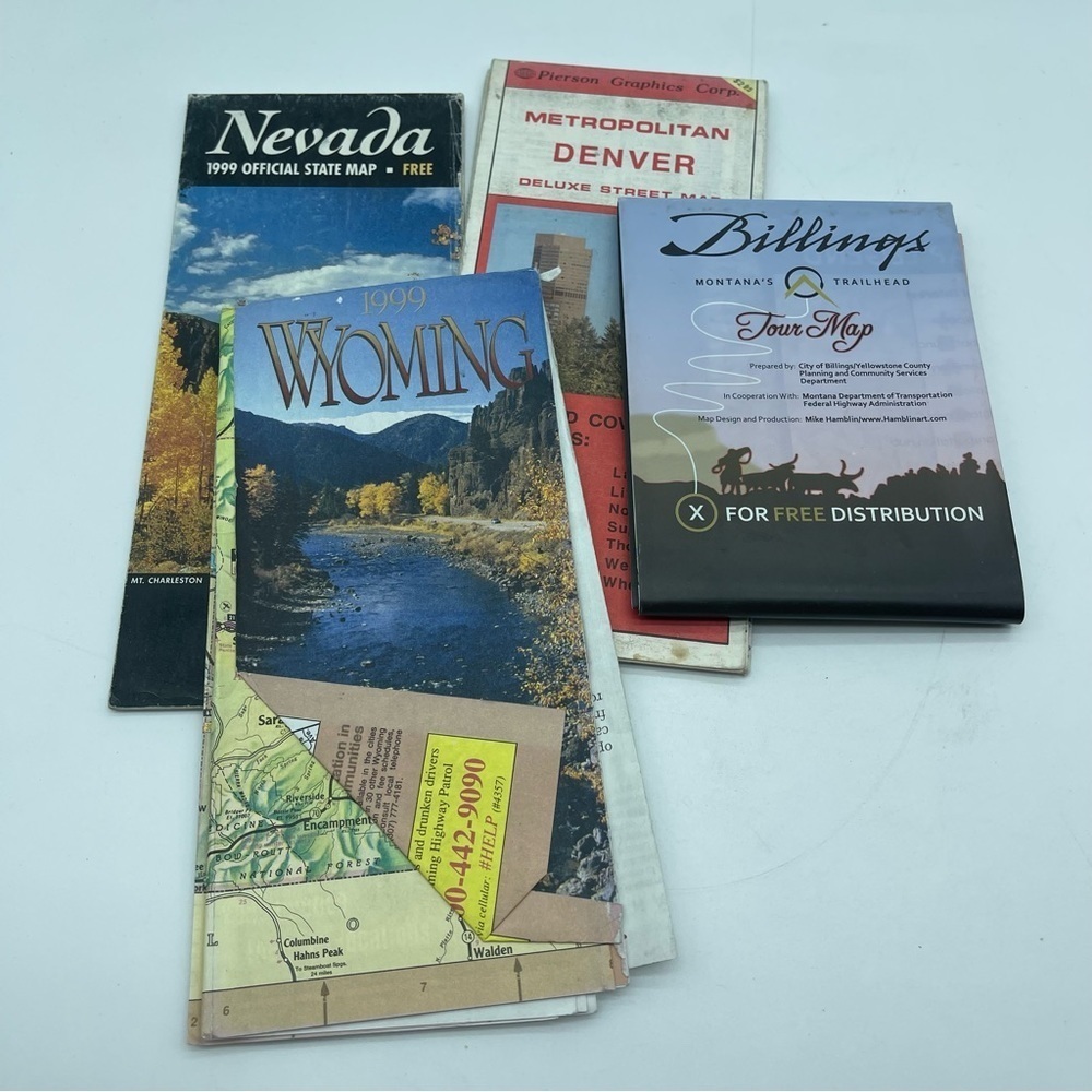 Vintage Maps Montana Nevada Wyoming Colorado Set of 4 Used